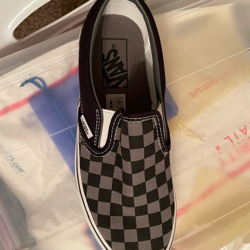 Vans Black and Pewter Checkerboard Slip-Ons